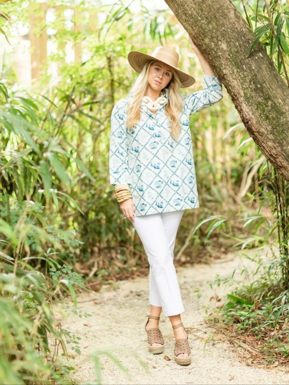 Holly Shae Ruth Women's Tunic Top Pagoda Party Chinoiserie Cotton Poplin Sz. M/L